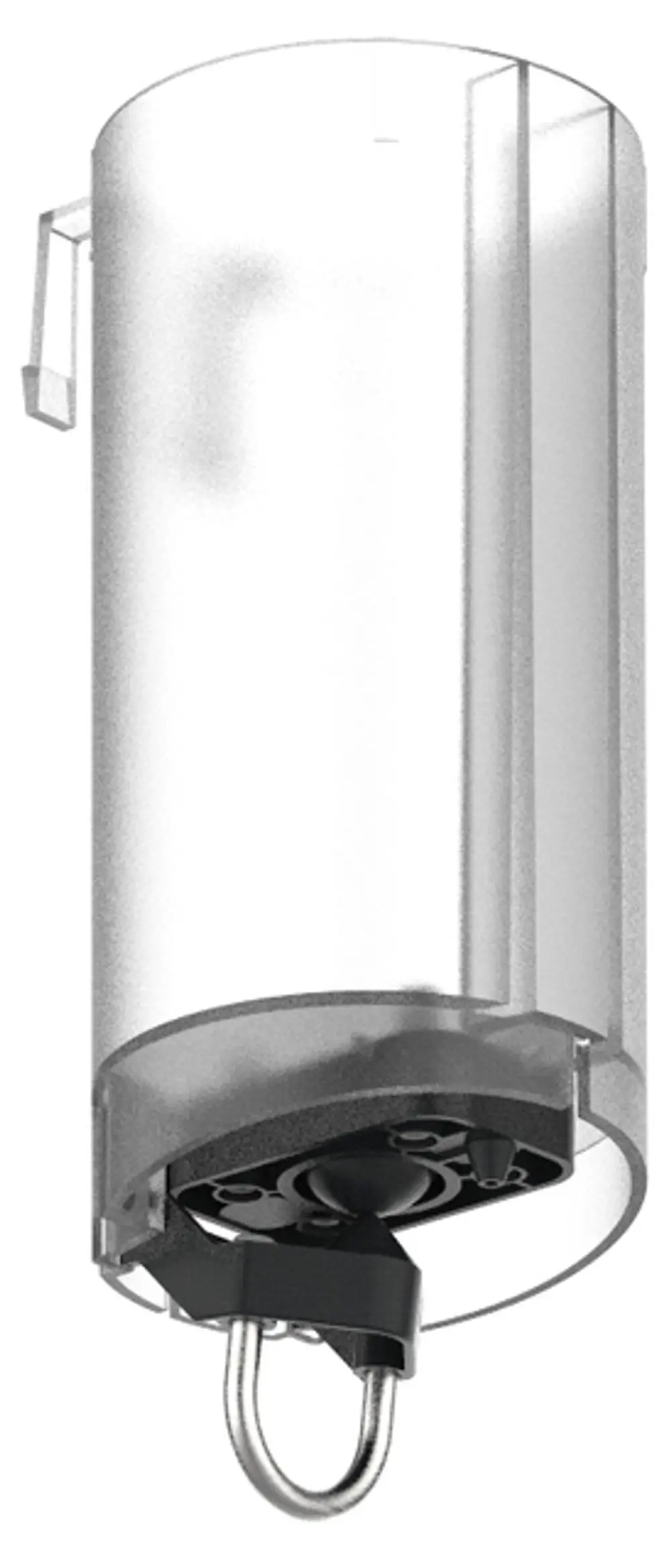 Edelstahlbehälter mit durchsichtiger Abdeckung, Pumpe und Hebelmechanismus an der Unterseite. Der Behälter gehört zur Keuco Produktlinie.